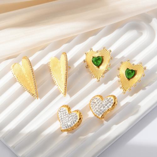 Stainless Steel Stud Earrings, 304 Stainless Steel, gold color plated, different styles for choice & for woman & with rhinestone, more colors for choice, Sold By Pair