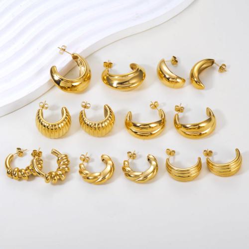 Pendientes de Acero Inoxidable, acero inoxidable 304, chapado en color dorado, diferentes estilos para la opción & para mujer, más colores para la opción, Vendido por Par