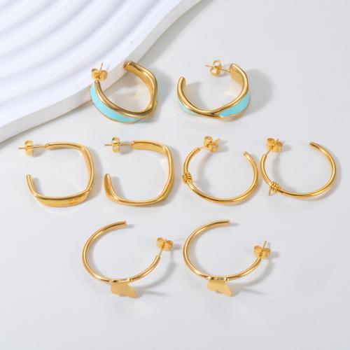 Pendientes de Acero Inoxidable, acero inoxidable 304, chapado en color dorado, diferentes estilos para la opción & para mujer & esmalte, más colores para la opción, Vendido por Par