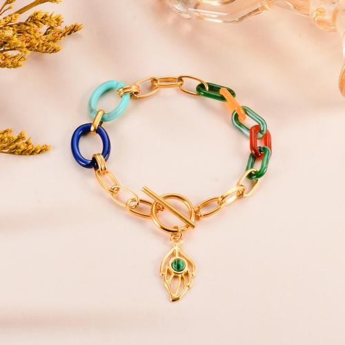 Stainless Steel Jewelry Bracelet, 304 Stainless Steel, with Acrylic, gold color plated, for woman, more colors for choice, Sold By PC