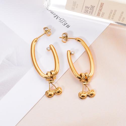 Stainless Steel Drop Earring, 304 Stainless Steel, gold color plated, for woman & with rhinestone, Sold By Pair