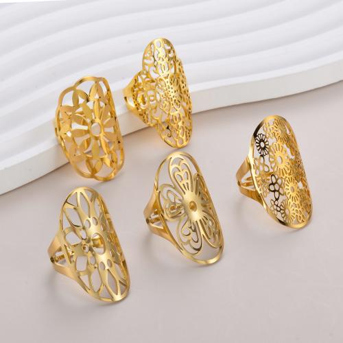 Anillo de dedo de acero inoxidable, acero inoxidable 304, chapado en color dorado, diferentes estilos para la opción & para mujer & hueco, más colores para la opción, Vendido por UD