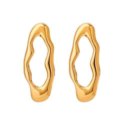 Stainless Steel Stud Earrings, 304 Stainless Steel, gold color plated, fashion jewelry, golden, 14.10x34.70mm, Sold By Pair