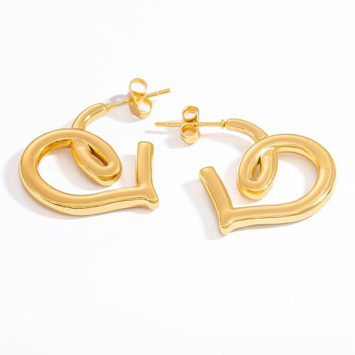 Stainless Steel Stud Earrings, 304 Stainless Steel, Heart, gold color plated, fashion jewelry, golden, 20.02x23.94mm, Sold By Pair