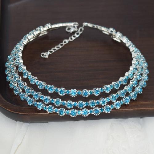 Rhinestone Choker, Iron, plated, three layers & for woman & with rhinestone, more colors for choice, Sold By PC