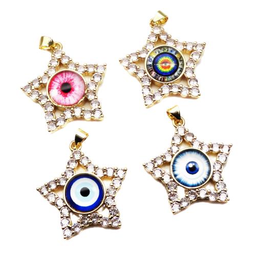 Evil Eye Pendants, Brass, Star, gold color plated, DIY & micro pave cubic zirconia & hollow, more colors for choice, Sold By PC