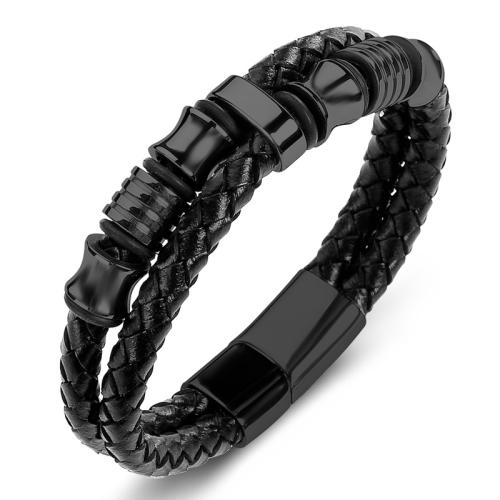 Bracelets cordon PU, Acier inoxydable 304, avec cuir PU, Double couche & le style de punk & unisexe & normes différentes pour le choix, 6mmx2, Vendu par PC