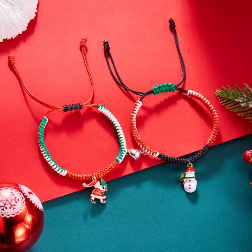 Christmas Holiday Bracelet, Knot Cord, with Tibetan Style, handmade, for woman & enamel, more colors for choice, Sold By PC