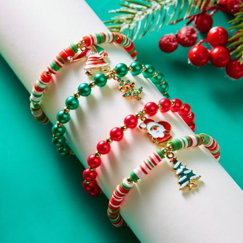 Christmas Holiday Bracelet, Polymer Clay, with Tibetan Style, plated, Christmas Design & for woman & enamel, more colors for choice, Sold By PC