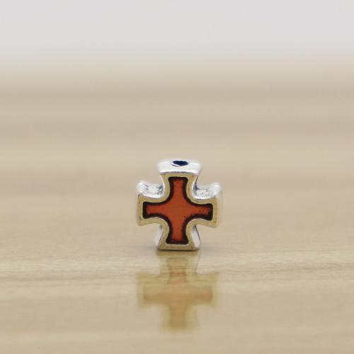 Bijoux de perles en alliage de Zinc , croix, Plaqué de couleur d'argent, DIY & émail, plus de couleurs à choisir, protéger l'environnement, sans nickel, plomb et cadmium, 8x8x3mm, Trou:Environ 1.5mm, Environ 100PC/sac, Vendu par sac