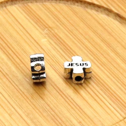 Tibetan Style Jewelry Beads, Cross, antique silver color plated, DIY, nickel, lead & cadmium free, 6x6x3mm, Hole:Approx 1.5mm, Approx 100PCs/Bag, Sold By Bag