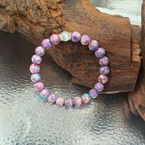 Gemstone Bracelets, Moonstone, with Elastic Thread & Impression Jasper, Round, Unisex, purple, Sold By PC