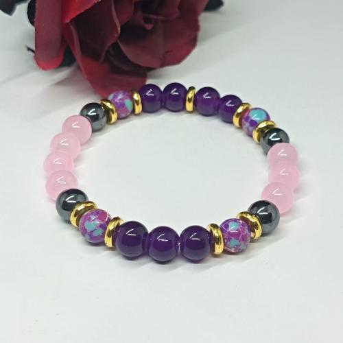 Glasperlen Armband, Glas, mit Türkis & Impression Jaspis, rund, unisex, gemischte Farben, verkauft von PC