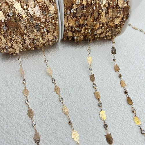 Chaîne collier en laiton, Placage de couleur d'or, DIY & styles différents pour le choix & avec strass, plus de couleurs à choisir, protéger l'environnement, sans nickel, plomb et cadmium, Longueur:1 m, Vendu par m