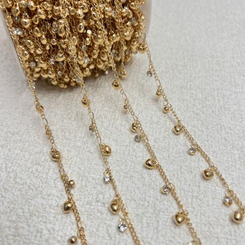 Brass Necklace Chain, Heart, gold color plated, DIY & micro pave cubic zirconia, nickel, lead & cadmium free, Length:1 m, Sold By m