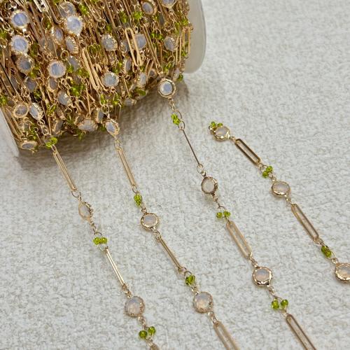 Chaîne collier en laiton, avec Seedbead & verre, Placage de couleur d'or, DIY, protéger l'environnement, sans nickel, plomb et cadmium, Longueur:1 m, Vendu par m