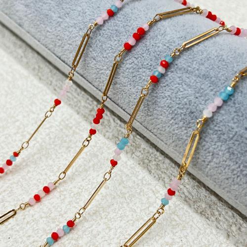 Brass Necklace Chain, with Seedbead, gold color plated, DIY, nickel, lead & cadmium free, Length:1 m, Sold By m