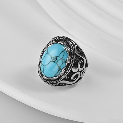 Bague en acier inoxydable, Acier inoxydable 316, avec turquoise, Placage de couleur argentée, unisexe & styles différents pour le choix, plus de couleurs à choisir, Vendu par PC