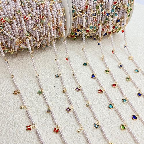 Stainless Steel Jewelry Chain, 304 Stainless Steel, with Glass & Plastic Pearl, gold color plated, DIY & different styles for choice, more colors for choice, Length:1 m, Sold By PC