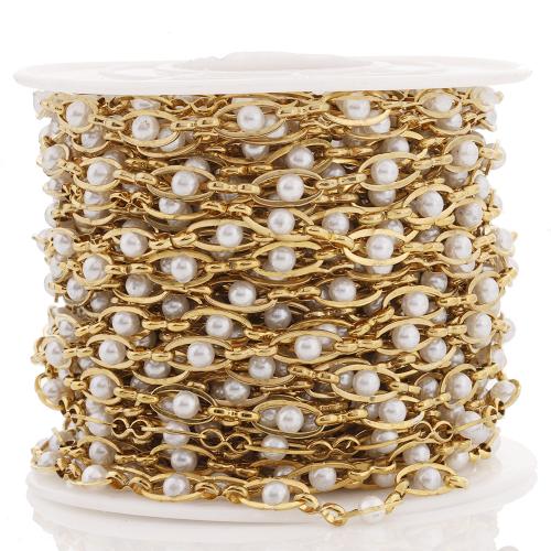 Stainless Steel Jewelry Chain, 304 Stainless Steel, with Plastic Pearl, gold color plated, DIY, Length:1 m, Sold By m