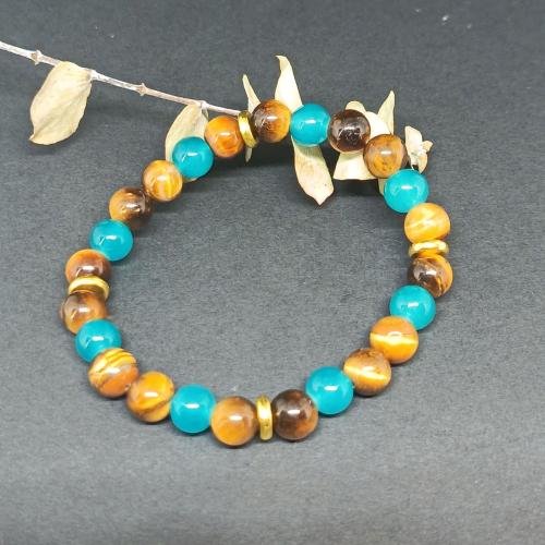 Natural Tiger Eye Bracelets, Round, Unisex, mixed colors, Sold By PC