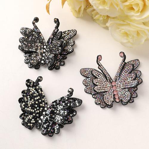 Hair Accessories DIY Findings, Cloth, Butterfly, with rhinestone, more colors for choice, 68x55mm, Sold By PC