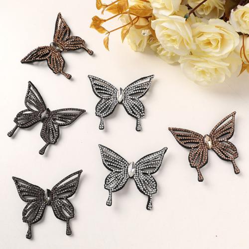 Hair Accessories DIY Findings, Cloth, Butterfly, with rhinestone, more colors for choice, 67x57mm, Sold By PC