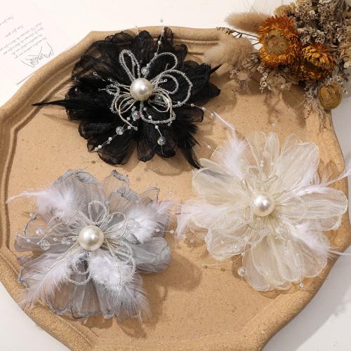 Hair Accessories DIY Findings, Gauze, with Feather & Crystal, more colors for choice, 115mm, Sold By PC