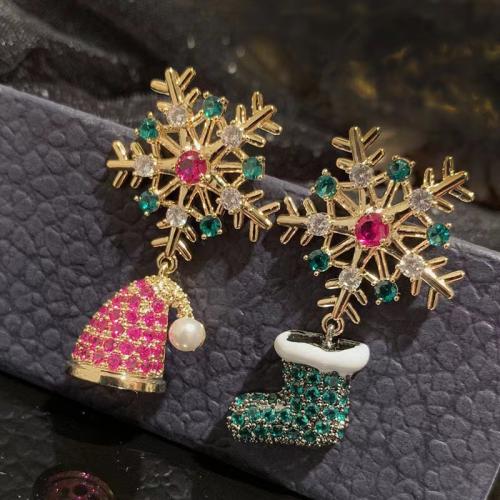 Boucles d'oreilles de Noël, laiton, avec perle de plastique, pour femme & avec strass, plus de couleurs à choisir, Vendu par paire