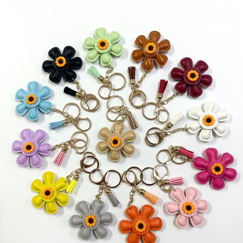 Leather Key Clasp, with Tibetan Style, Flower, for woman, more colors for choice, 145x68mm, Sold By PC