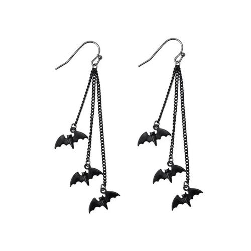 alliage de zinc Boucle d'oreille goutte, Chauve-souris, Placage, bijoux de mode & pour femme, noire, 100mm, Vendu par paire