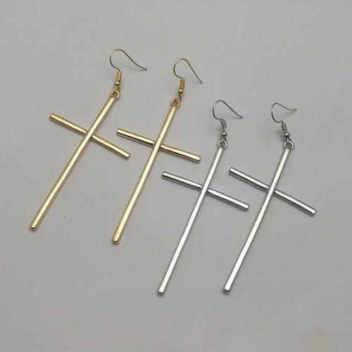 Tibetan Style Drop Earring, Cross, plated, fashion jewelry & for woman, more colors for choice, 35x80mm, Sold By Pair