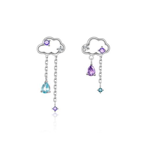 alliage de zinc Boucle d'oreille goutte, Nuage, Placage, pour femme & avec strass & creux, earring length 10-25mm, Vendu par paire