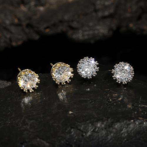 Brass Stud Earring, plated, micro pave cubic zirconia & for woman, more colors for choice, earring length 4-6mm, Sold By Pair