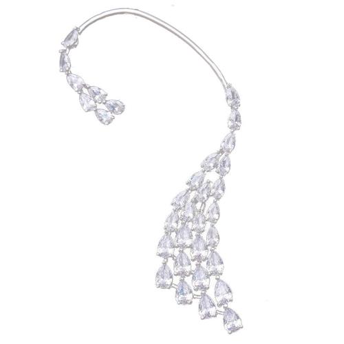 laiton Enveloppement de boucle d’oreille, forme d'aile, Placage de couleur argentée, styles différents pour le choix & pavé de micro zircon & pour femme, 90x40mm, Vendu par PC