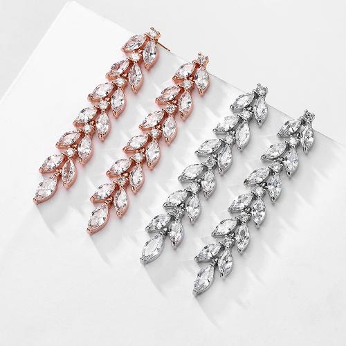 Brass Drop Earring, plated, micro pave cubic zirconia & for woman, more colors for choice, 60mm, Sold By Pair