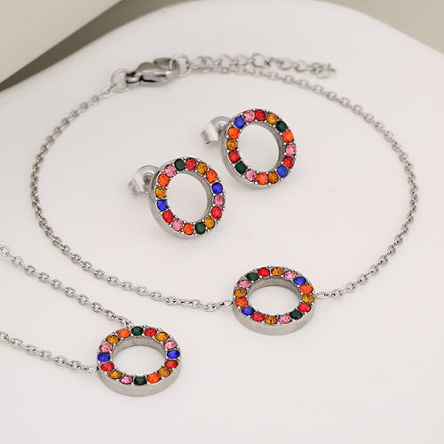 Rhinestone Stainless Steel Jewelry Set, 304 Stainless Steel, different styles for choice & for woman & with rhinestone & hollow, more colors for choice, Sold By Set