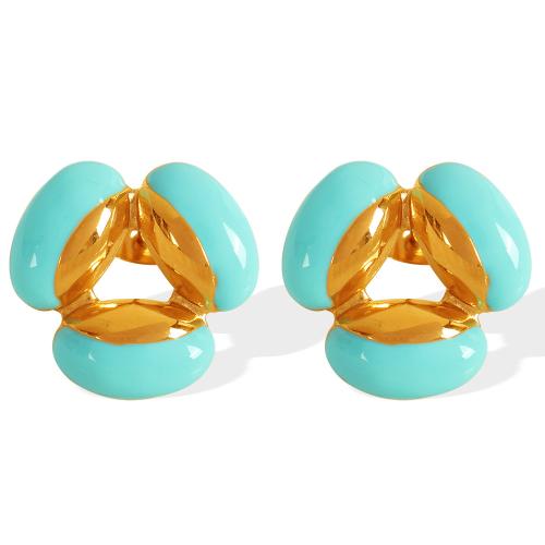 Pendientes de Acero Inoxidable, acero inoxidable 304, hierbacésped, 18K chapado en oro, para mujer & pegamento de gota & hueco, más colores para la opción, Vendido por Par