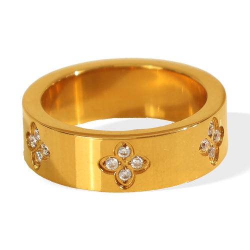 Rhinestone Stainless Steel Finger Ring, 304 Stainless Steel, 18K gold plated, different size for choice & for woman & with rhinestone, Sold By PC