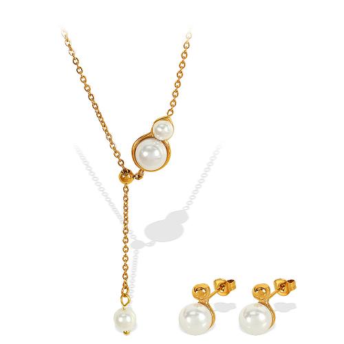 Fashion Stainless Steel Jewelry Sets, 304 Stainless Steel, with Plastic Pearl, plated, fashion jewelry & different styles for choice & for woman, golden, Sold By PC