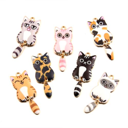 Tibetan Style Enamel Pendants, Cat, plated, DIY, more colors for choice, 16x38mm, 100PCs/Bag, Sold By Bag