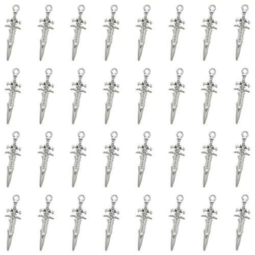 Pendentifs en alliage de zinc, épéesabre, Placage, DIY, 29x8mm, 100PC/sac, Vendu par sac