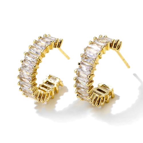 laiton boucle d oreille dormeuse, Lettre C, Placage, styles différents pour le choix & pavé de micro zircon & pour femme, earring length 10-30mm, Vendu par paire