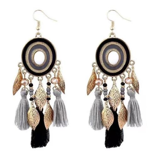 Brass Drop Earring, with Cotton Thread, gold color plated, folk style & for woman, more colors for choice, 30x100mm, Sold By Pair