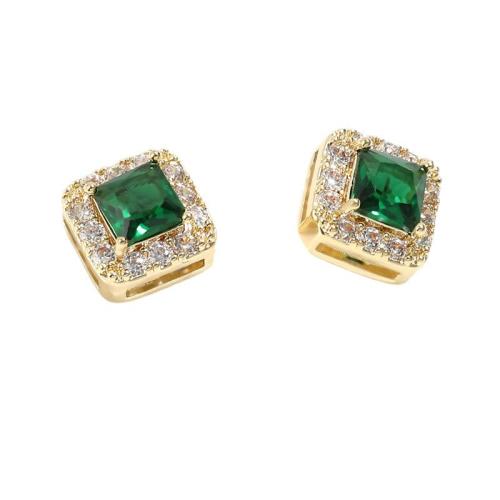 Brass Stud Earring, Square, gold color plated, micro pave cubic zirconia & for woman, 10mm, Sold By Pair