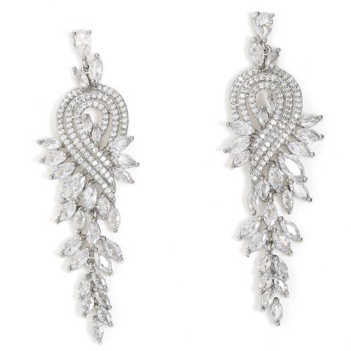 Brass Drop Earring, Leaf, plated, micro pave cubic zirconia & for woman, more colors for choice, 90mm, Sold By Pair