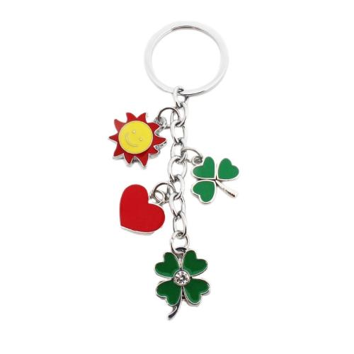 Tibetan Style Key Clasp, Four Leaf Clover, plated, Unisex & different styles for choice & enamel & with rhinestone, key clasp length 70-100mm, Sold By PC