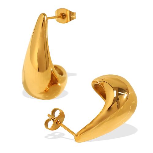 Stainless Steel Stud Earrings, 304 Stainless Steel, Teardrop, 18K gold plated, fashion jewelry & for woman, Sold By Pair