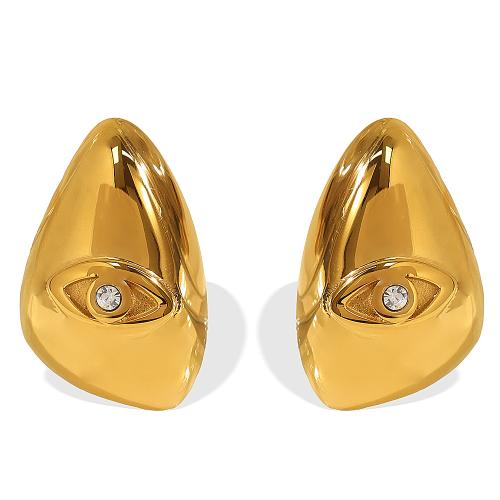 Stainless Steel Stud Earrings, 304 Stainless Steel, plated, fashion jewelry & for woman & with rhinestone, golden, Sold By Pair