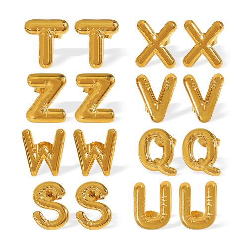 Edelstahl Ohrringe, 304 Edelstahl, Alphabet-Buchstabe, 18K vergoldet, Modeschmuck & verschiedene Stile für Wahl & für Frau, verkauft von Paar